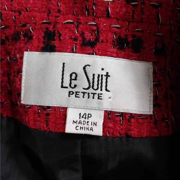 LE SUIT! TWEEDY RED, BLACK, WHITE PLAID RUFFLED SKIRT 2 PC SUIT SET! SZ 14P - Picture 10 of 12